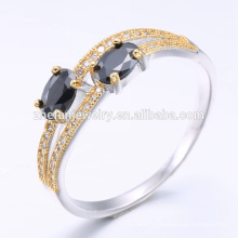 Joyas de oro 18k anillos negros en anillo de plata con chapado en oro blanco